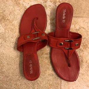 Michelle D Red and Silver Leather Sandals